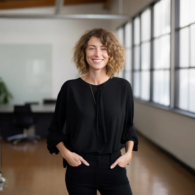 Portrait of Giulia Ferri smiling in a bright studio